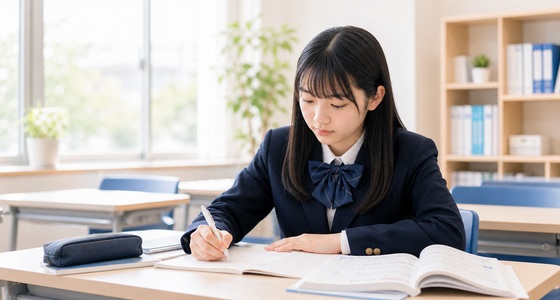 中学生がノートに書いている様子