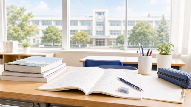学校教材と明るい教室