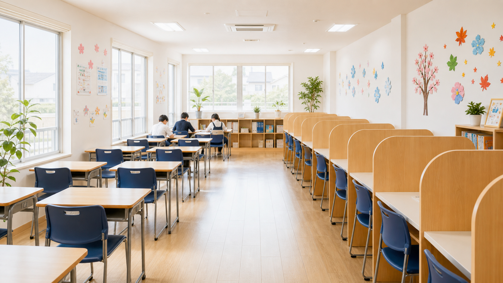 明るい学習教室の内観
