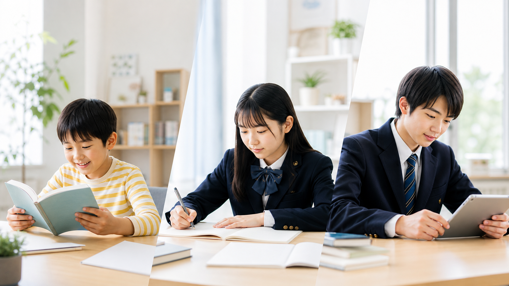 年齢の異なる生徒が勉強している様子