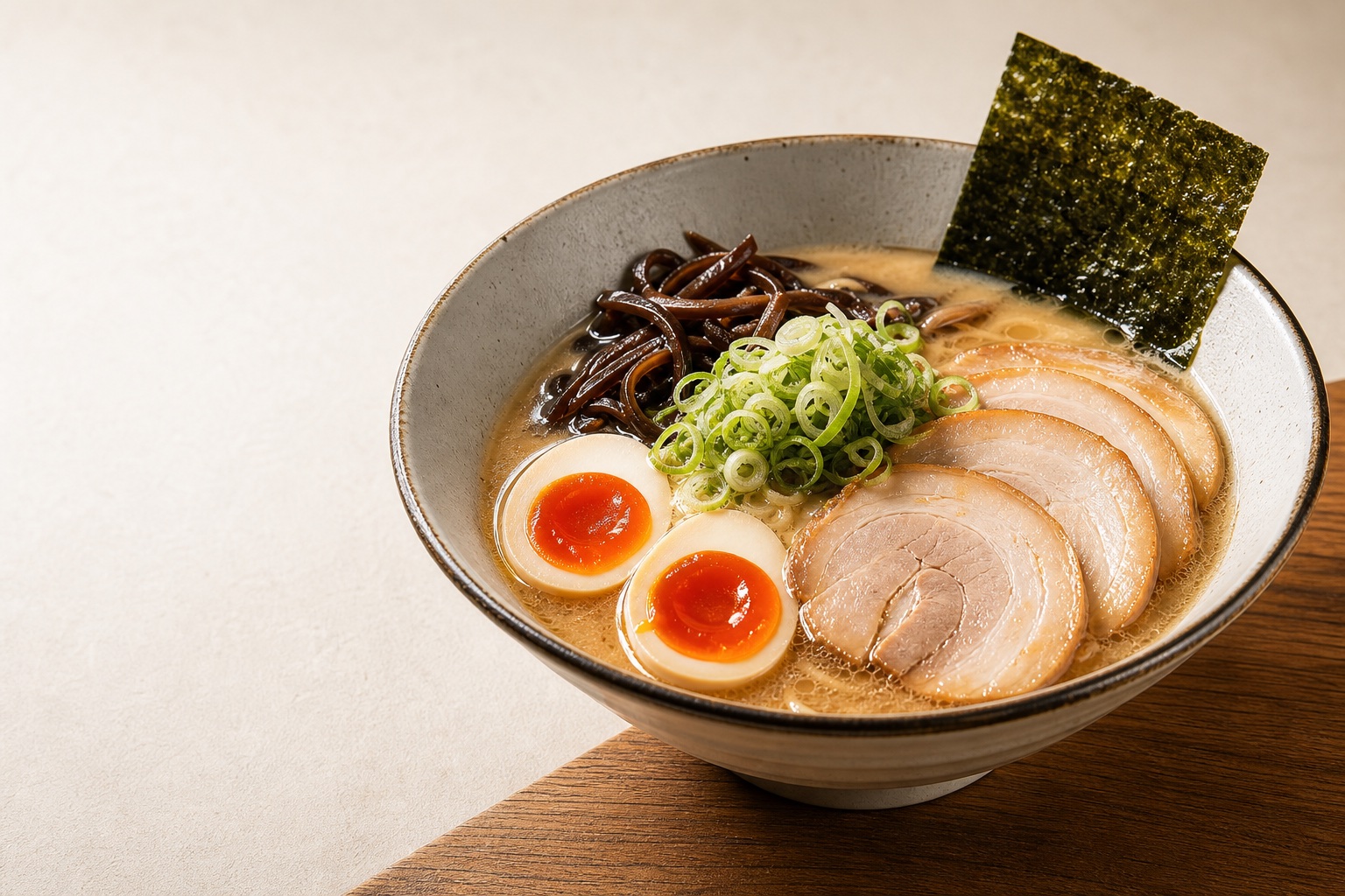 味玉とチャーシューをのせた麺屋ひかりのラーメン