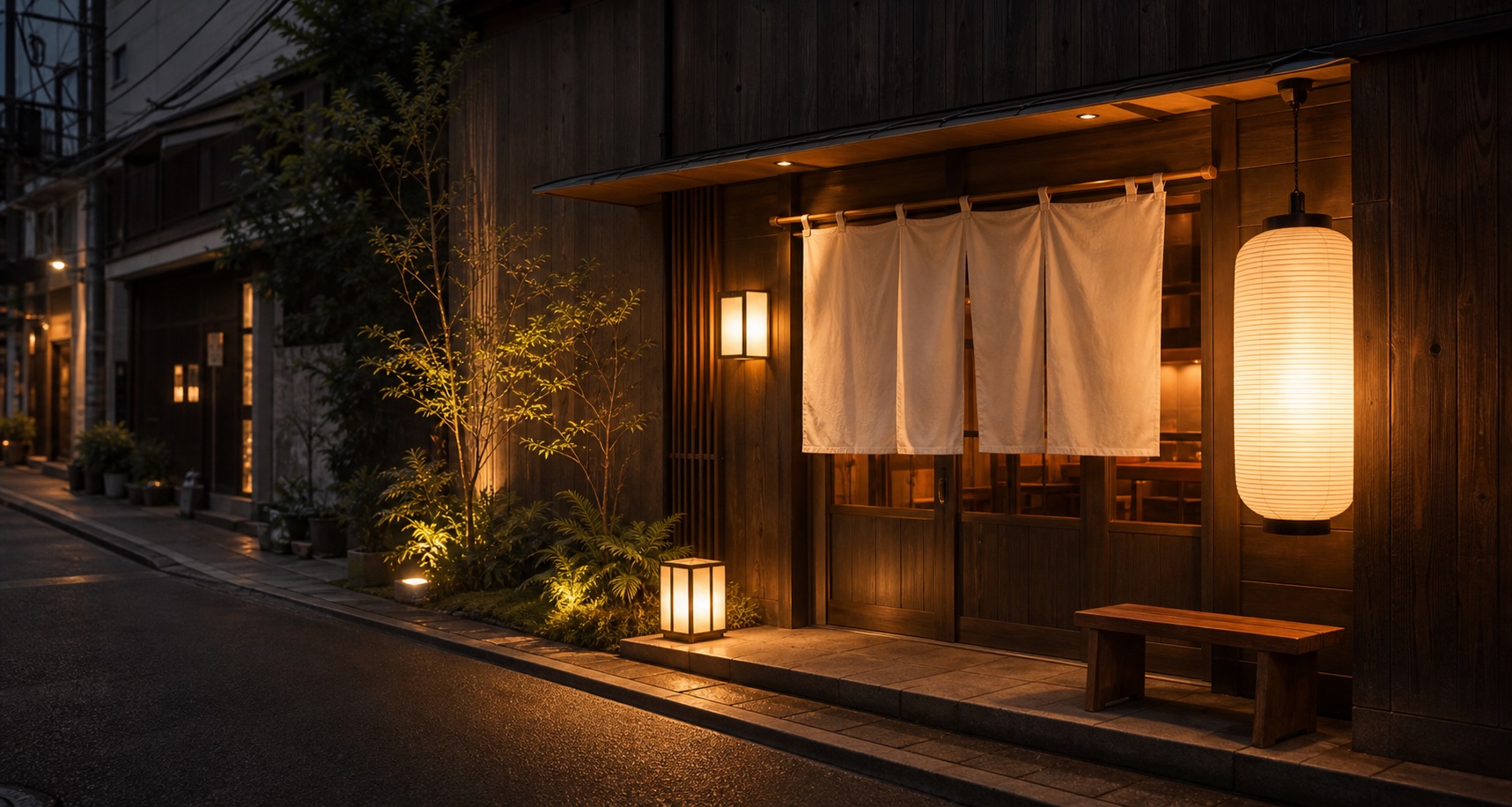 夜の麺屋ひかり外観