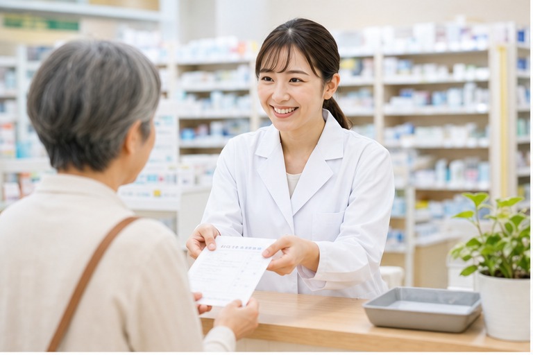 薬剤師が患者さまに処方せんをお渡ししている様子